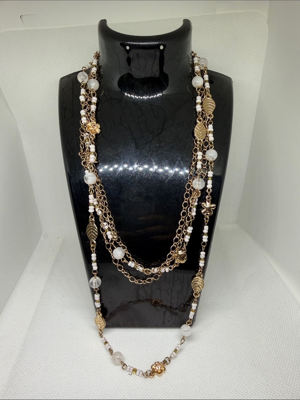 Elegant Multi-Strand Gold and White Bead Women's Necklace
